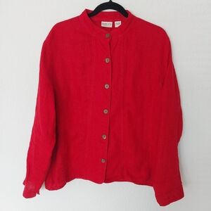 Chico's Red 100% Linen Long Sleeve Button Down Shacket NWOT.